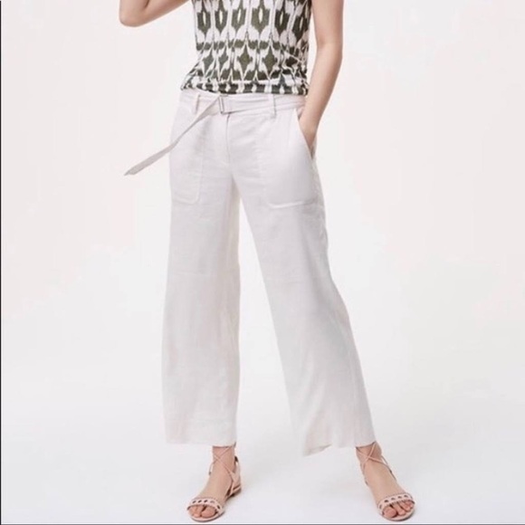 Loft Belted Linen Blend Wide Leg Culotte Pants in Blue Size Large - Picture 10 of 11